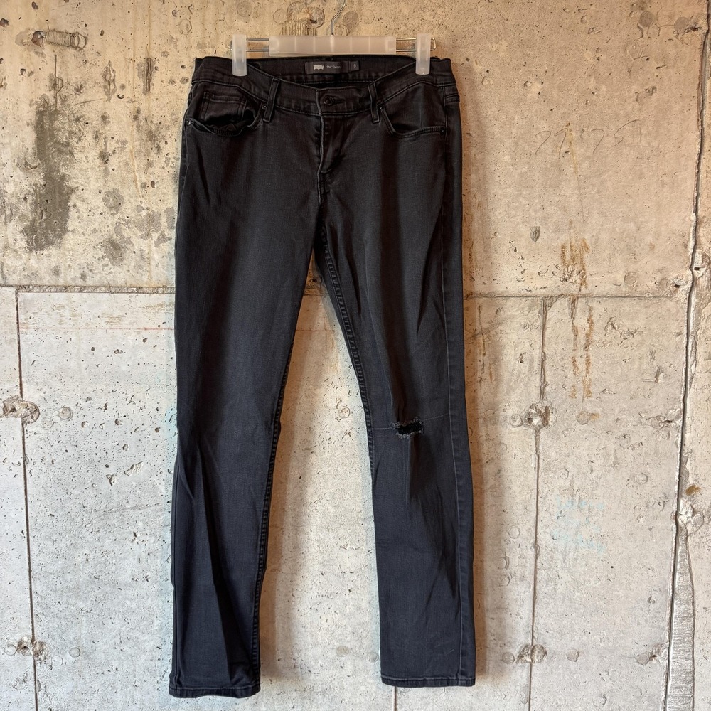 Levi's 524 Skinny Jeans Juniors 9 Gray‎ Dark Wash Stretch Denim Pants Distressed
